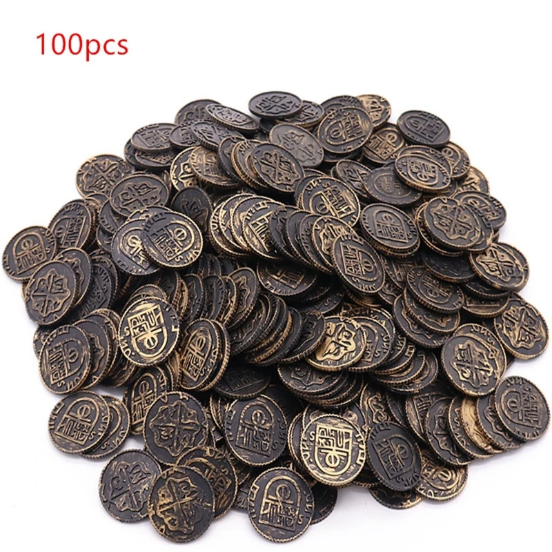 100pcs Poker Casino Chips Coin Gold Plating Plastic Spanish Treasure