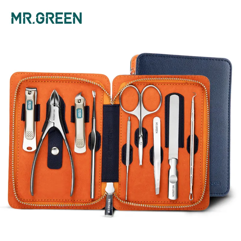  MR.GREEN 9PCS/set Nails Art Clipper Scissors Tweezer Knife toe Professional Manicure set Nosehair c