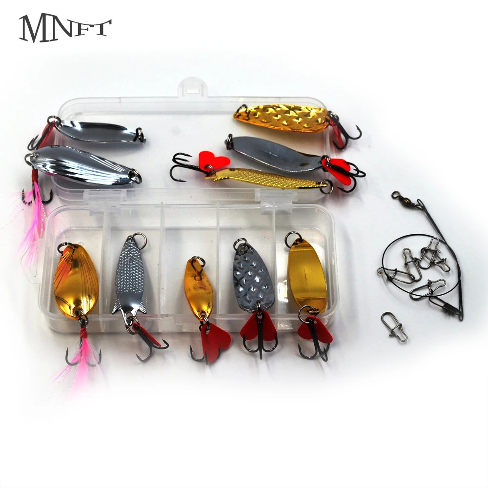 MNFT 10Pcs/Box Hard Metal Spinner Baits kit Bass Hooks Lures Bass Lures  with Box Gold Silver Sequins Spoon Lure Kit Set