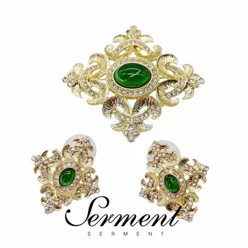 

SERMENT Retro Baroque Brooch Pin Unique Luxury Crystal Brooches Silver Pin Earring Pins Set Accessories For Women's Clothing
