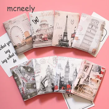 

Vintage Eiffel Tower Passport Cover Men Women PU Leather Credit Cards Cover Passport Holder Unisex Landscape Passport Case 1PC
