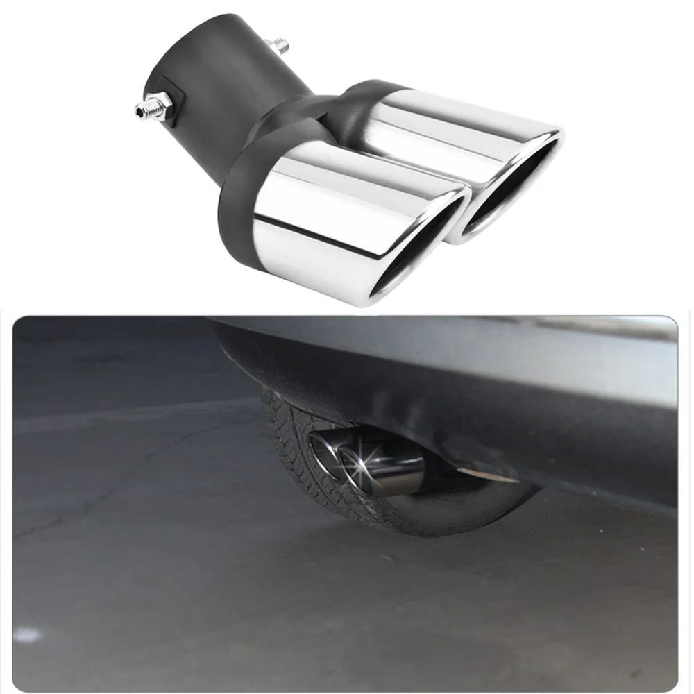 Universal Car Auto Round Exhaust Muffler Tip Stainless Steel Exhause 1 to 2 Dual Pipe Chrome Trim Modified Car Rear Tail