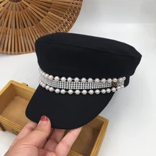 Знаменитости и британская темно-синяя кепка женский han edition колпак шута ребенок Яркий дрель Элегантный военный жемчуг восьмиугольная кепка ins