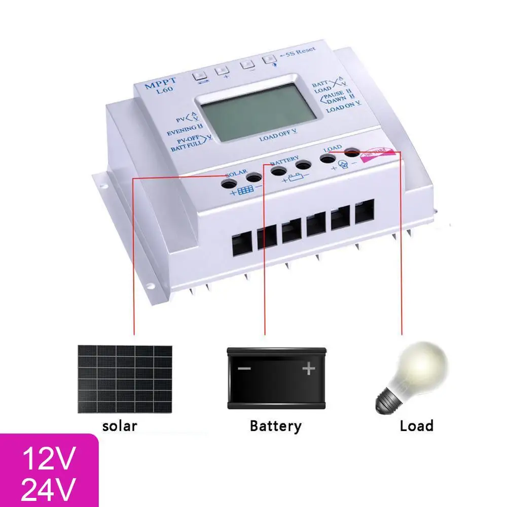ЖК-дисплей 60A MPPT регулятором солнечного Pannelcontroller 12 V/24 V Панели солнечные регулятор заряда Батарея безопасная защита Сертификация CE