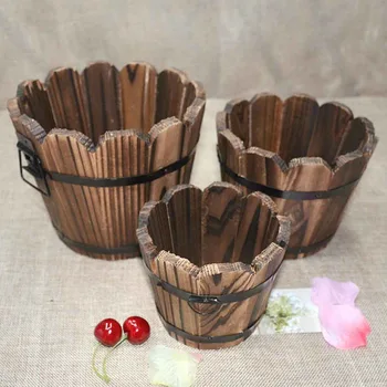 

Balcony Grow Vegetables Antiseptic Wooden Flowerpot Home Decor Retro Wooden Barrel Flowerpot Planter Creative Garden Planter Pot