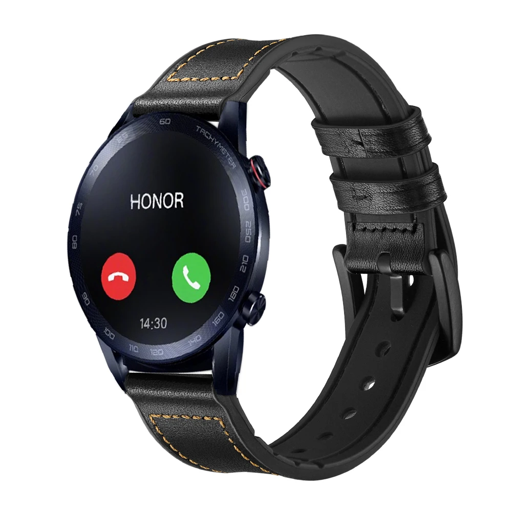 01 Для huawei Honor Magic Watch, 2 ремешка, 22 мм, высококачественный силикон+ натуральная кожа, Ремешки для наручных часов, браслет, сменный ремешок для часов - Цвет: 01