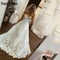 Sumnus Vintage Lace Wedding Dresses 3D Flower Sexy Strapless Bridal Gowns Plus Size Boho Bridal Gowns Women Wedding Dress