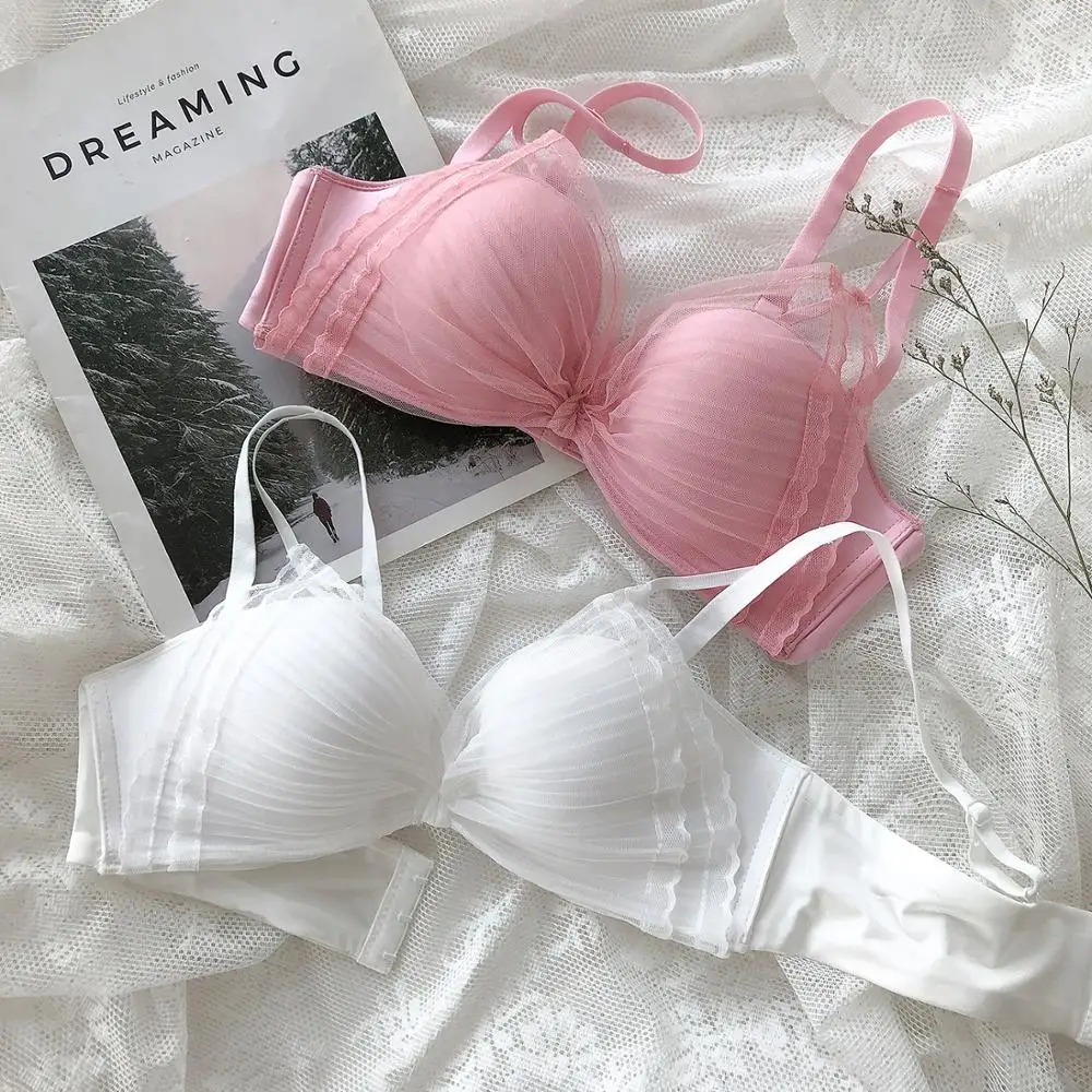 

JYF Brand Women Seamless Advanced Chiffon Underwear Sexy Push Up Bra Set Lace Simple Young Girl One-piece Wire Free Lingerie