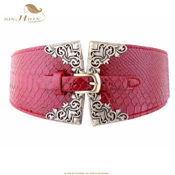 

SISHION Ladies Women Elastic Waistband PU Leather Wide Waist Belt Retro Black Red Stretchy 2019 Vintage Cummerbunds