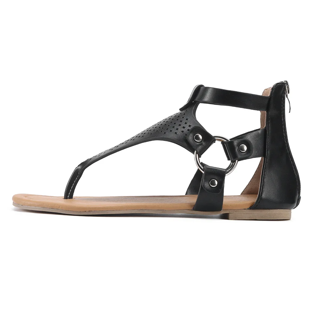 Woman Fashion Thong Sandals Rhinestone Crosses Skull Rome Buckle Women Flats For Ladies Rivets Zip Female Shoes