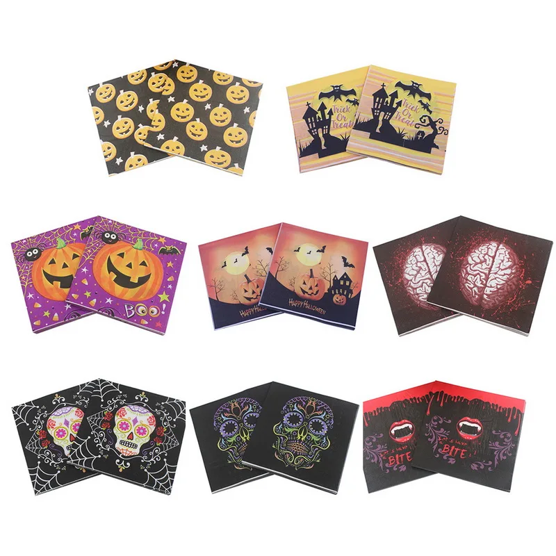 

Urijk 20pcs/set Happy Halloween Paper Napkin Pumpkin Skull Printing Paper Towels Halloween Table Decoration Disposable Napkin