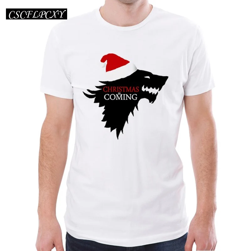Christmas ice wolf Men T-shirts O-Neck Short Sleeve Tops Jon Snow Print T shirt Fashion Tees | Мужская одежда