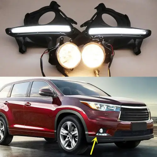 2 шт. белые дневные ходовые огни для Toyota high Lander 2014 2015 дневное освещение 12 в 6000 К DRL