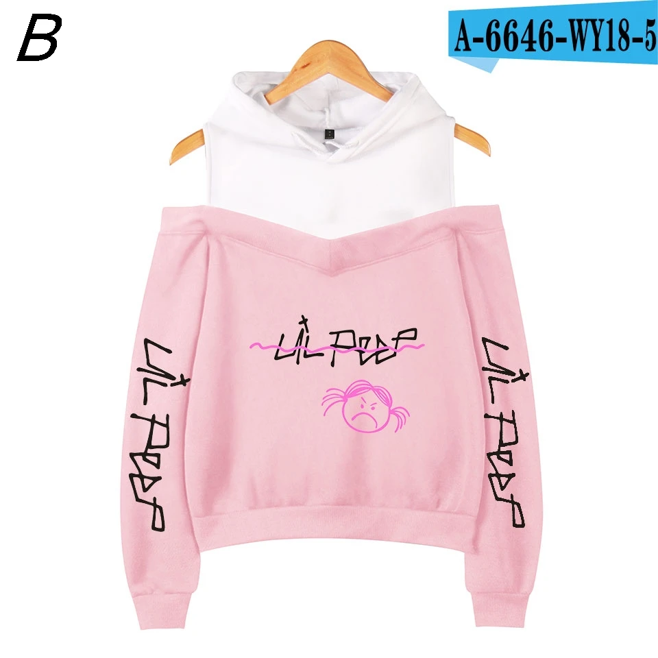 pink Lil толстовка с открытым плечом, Vrouwen, новинка, эмо раппер, крик, Детская толстовка с рисунком, Повседневная модная толстовка, пуловер - Цвет: pink