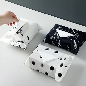 

Creative Tissue Box Black White Cotton Linen Marble Geometric Printing Foldable Napkin Holder Rectangle Shape Storage Box 1PC