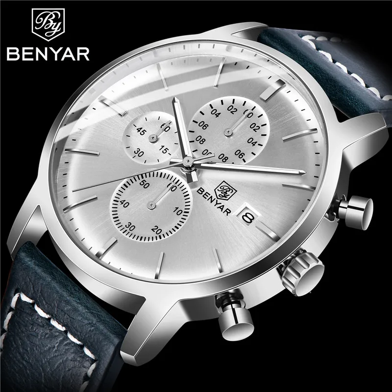 Tanie BENYAR męskie zegarki biznes moda męskie zegarki wojskowe sportowe chronograf Top marka luksusowy zegarek na rękę mężczyzna Reloj Hombre nowy