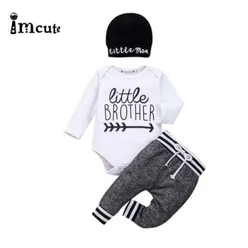 

Imcute Newborn Infant Baby Boy Clothes Sets Little Brother Letter Bodysuits Pant Hats Outfit Clothes Christmas Gifts Birthday