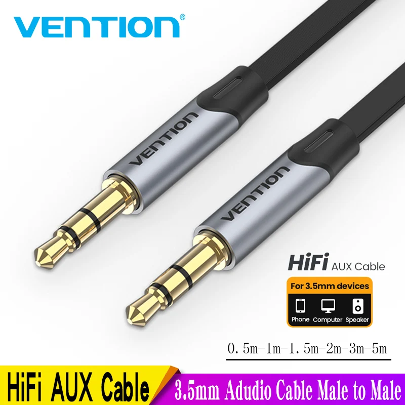 Vention-Cable de Audio macho a macho de 3,5mm, conector auxiliar de ángulo de 90 para de coche, MP3/4, Cable auxiliar de 5 m -