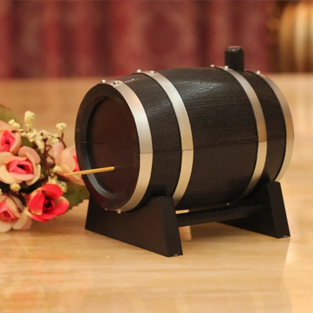 Wine Barrel Plastic Automatic Toothpick Box Container Dispenser Holder Popular New