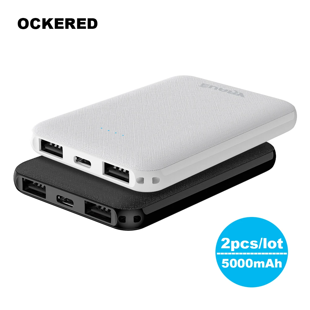 

2pcs/lot Portable Power Bank Ultra-thin 5000 mAh USB External Battery Poverbank Battria for iphone XS 11pro for Xiaomi MI 9 8