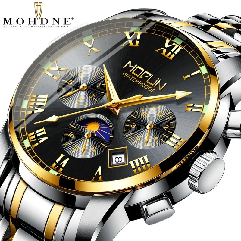 

MOHDNE Brand Quality Men's Watch Three-eye Six-needle Watch Automatic Winding Automatic Mechanical Waterproof Watch Men