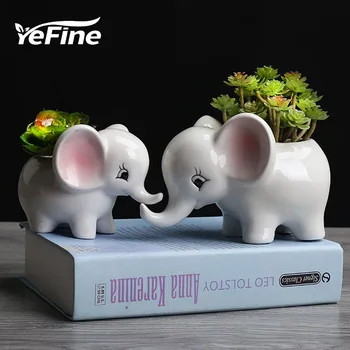 

YeFine Cartoon Elephant Hanging Planter Succulent Plant Flower Pots Ceramic Bonsai Pots Garden Flower Planter Pots Home Decor