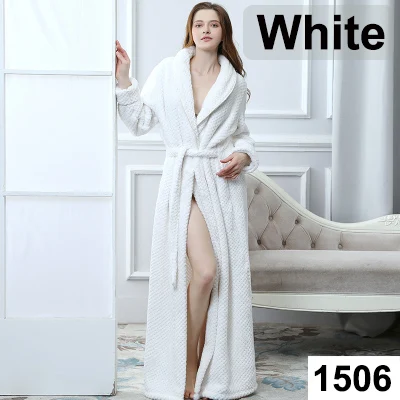 Women White Женский и мужской удлиненный теплый халат из кораллового флиса, зимний плотный фланелевый теплый банный халат, кимоно, халат, пеньюар для невесты - Цвет: Women White