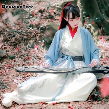 

2020 hanfu costume dress women improved hanfu daily short sleeve hanfu embroidered crossdresses costumes han elements student
