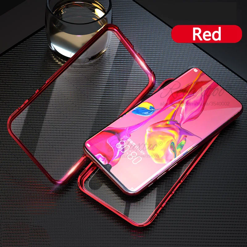 Магнитные поглощающие металлические флип-чехлы для huawei p30 lite pro, задняя крышка для телефона, двухстороннее стекло p 30 p30lite p30pro, Броня couqe - Цвет: Red