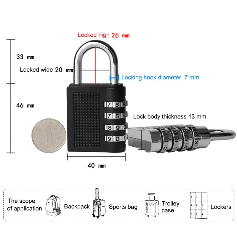 

4 Digit Combination Padlock Number Luggage Travel Code Lock SNO88