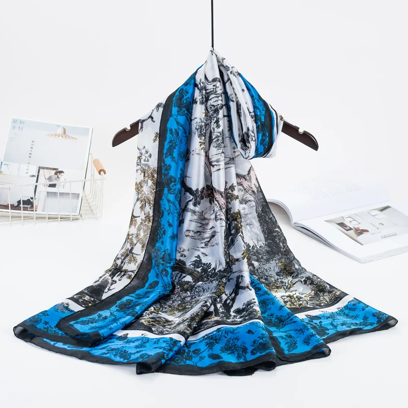 Брендовый шелковый шарф с леопардовым принтом, женский зимний летний шарф размера плюс, женский длинный шарф, высокое качество, Пашмина - Цвет: 7899 blue