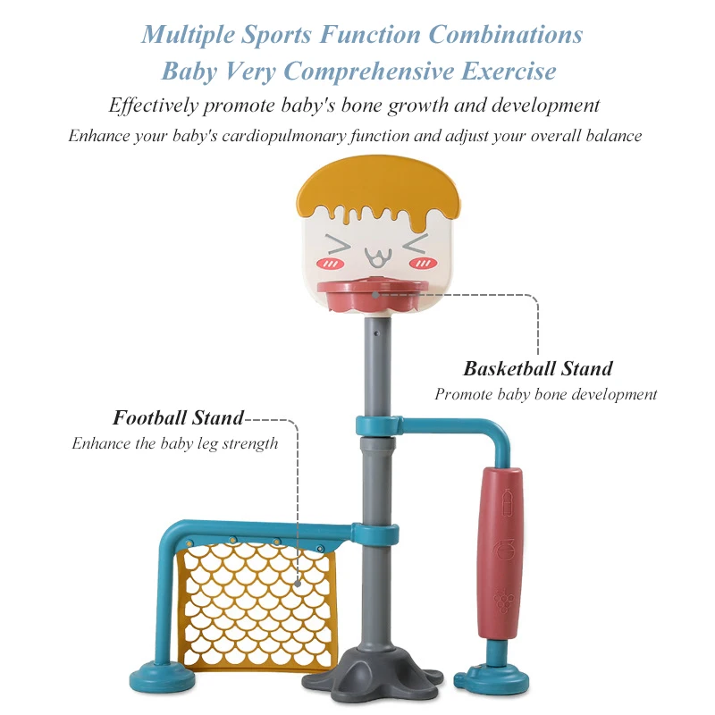 Baby Shining Children Indoor Basketball Stand Toy 71-117CM/28-46IN Adjustable Height 1-8 Years Basketball Football 2 In 1 Toys