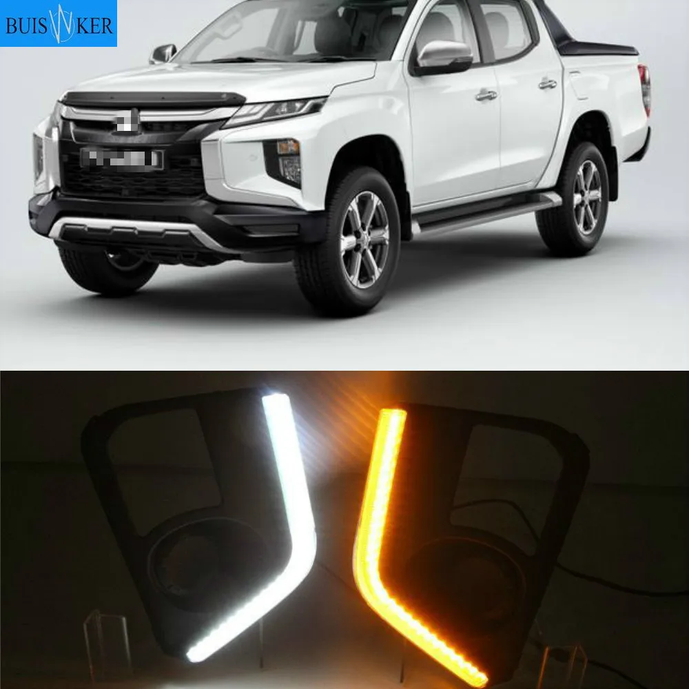 

Дневные ходовые огни для Mitsubishi Triton L200 2019, светодиодные дневные ходовые огни, противотуманная фара с желтым указателем поворота