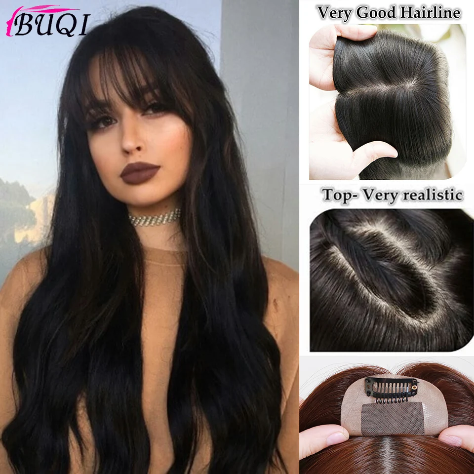 Buqi Adult Women Man Toupee With Bangs Straight Hair Material Hand
