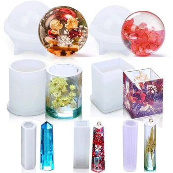 

7Pcs Silicone Molds for Resin Casting Art Include Circle Sphere Ball, Square Square Cylinder, for DIY Jewelry/Pen Holder