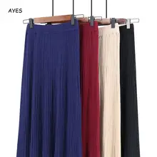 Плюс размер миди трикотажная юбка высокая талия плотная плиссированная юбка новая зимняя офисная трикотажная длинная юбка вечерние Клубные юбки уличная