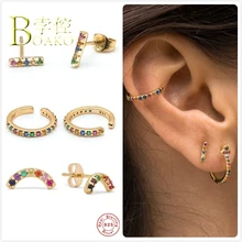 925 пробы, серебряные серьги для женщин, цветные циркониевые серьги для девушек, серьги с ушками, женские радужные Кристальные хрящи, В5