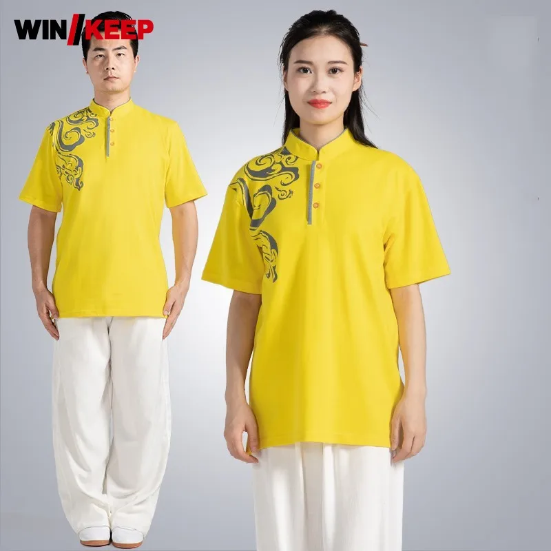 Рубашка Кунг-фу с коротким рукавом в стиле унисекс хлопковая топ винтажным