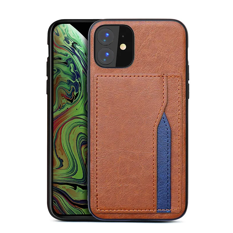Чехол для телефона для хранения карт для Iphone 11 pro max X XR XS Max Роскошный кошелек чехол для телефона держатель для карт для хранения PC+ TPU+ кожаный чехол - Цвет: Brown
