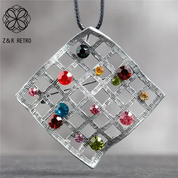 

Square Pendants Long Necklace for Women Vintage Jewelry Color Stone Beads Suspension Rope Chains Choker Wholesale Jewellery 2020