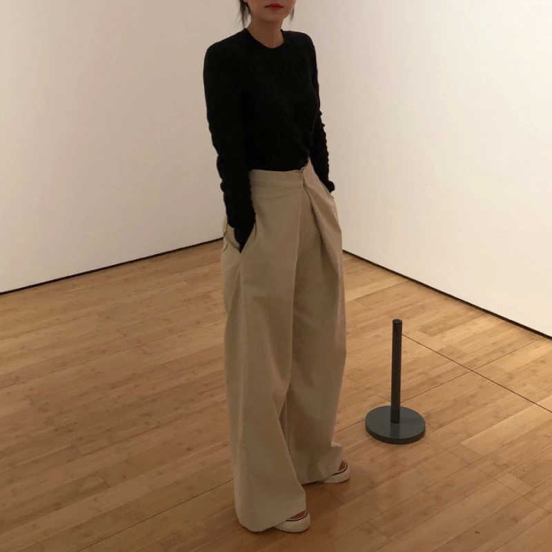 

Women's Autumn and Winter Korea Retro Wide-leg Long Pants High Waist Loose Straight Casual Pants Women Ladies Trousers