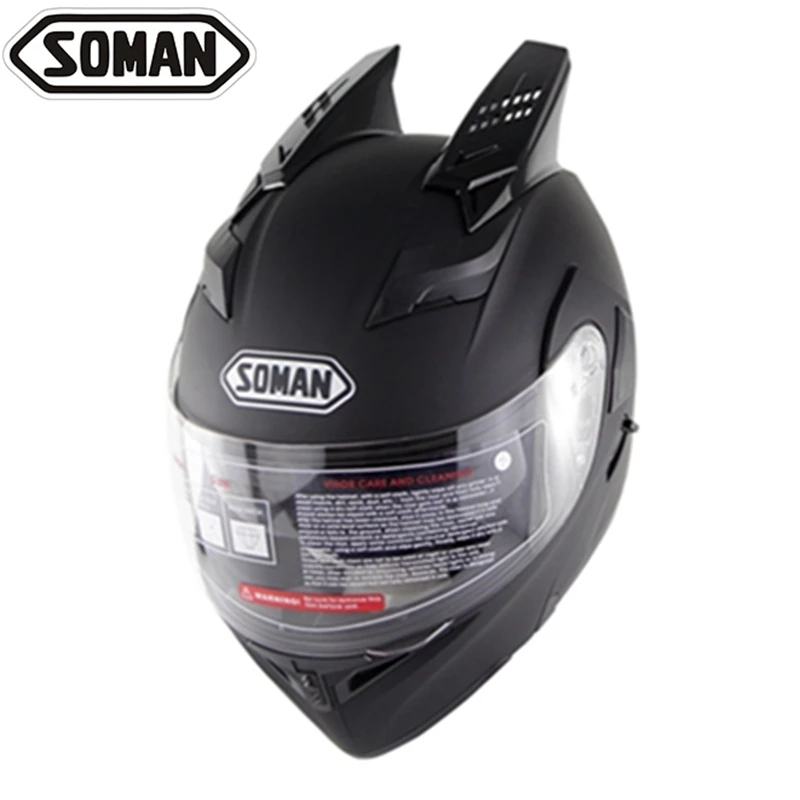 Мотоциклетный rcycle шлем персонализированный kask casco moto двойной шлем в форме черепа с рогами флип-ап Capacetes Street moto cross full face - Цвет: matte black