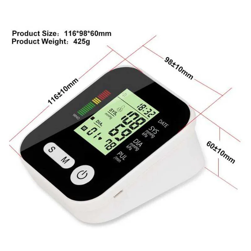 Home Health Care Automatic Digital Lcd Upper Arm Blood Pressure Meter Heart Beat cuff Monitor Machine Tonometer for Measuring
