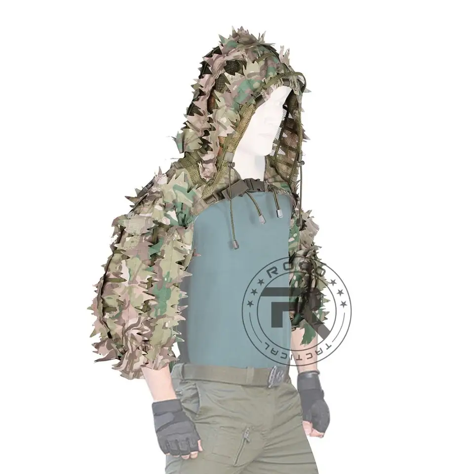 レーザーカット3dリーフ付きrocotactical通気性スナイパーギリーフード