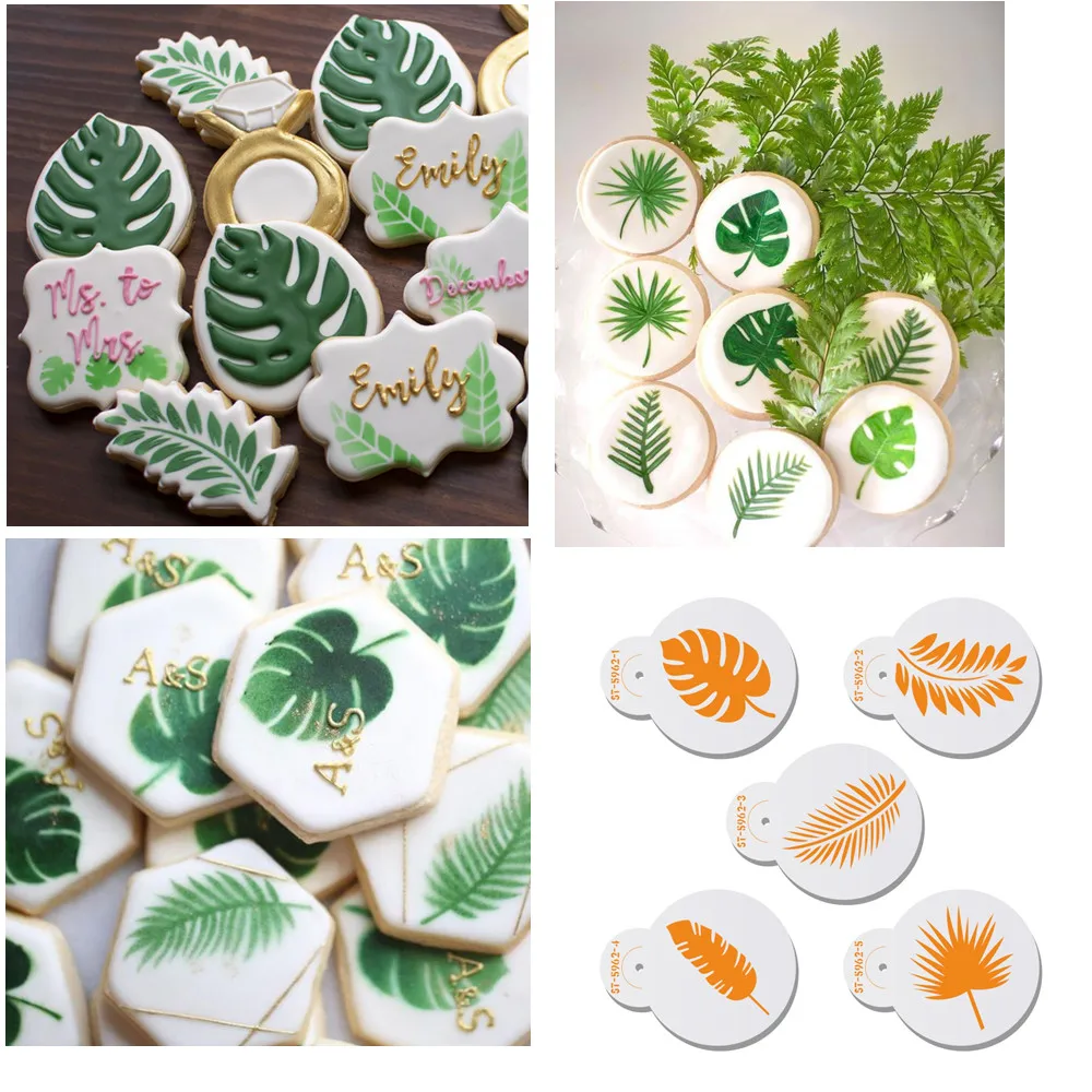 Monstera Coconut Palm Leaf Shape Cookies Stencil Coffee Decor Stencils 