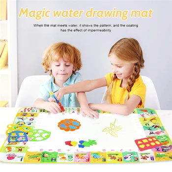 

120x90cm Kids Magic Water Drawing Mat Painting Set with Pens Stamps Educational Toys for Children Doodle Board Coloring Rug Gift