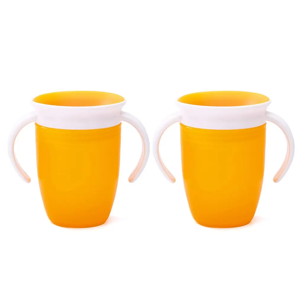 2pcs Orange 2 шт 360 градусов можно поворачивать волшебную чашку ребенка обучения питьевой чашки с двойной ручкой герметичные Младенцы воды чашка для бутылок - Цвет: 2pcs Orange