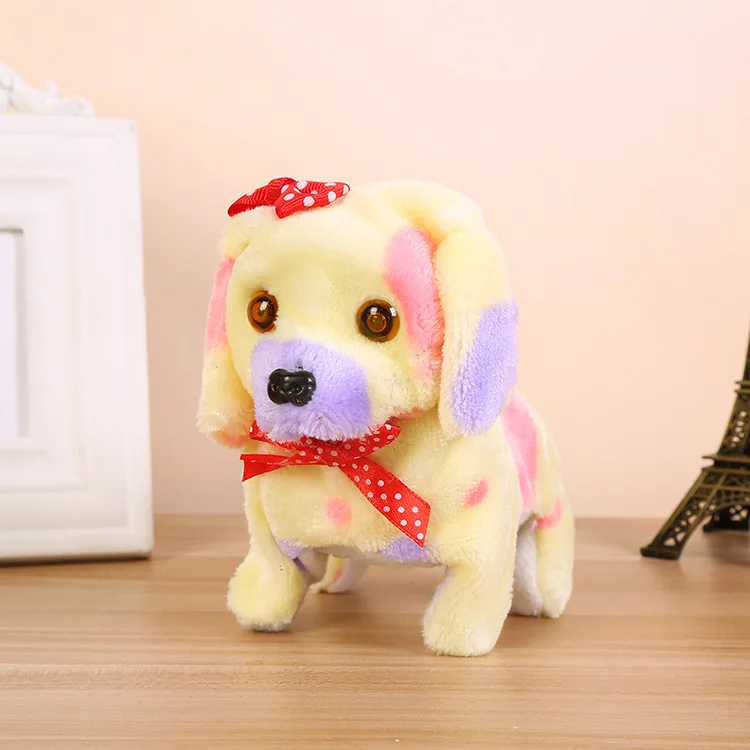 CHILDREN'S Toy Color Spot Bow Electric Dog Strange New Plush Toy Dog Night Market Stall Supply of Goods Hot Selling