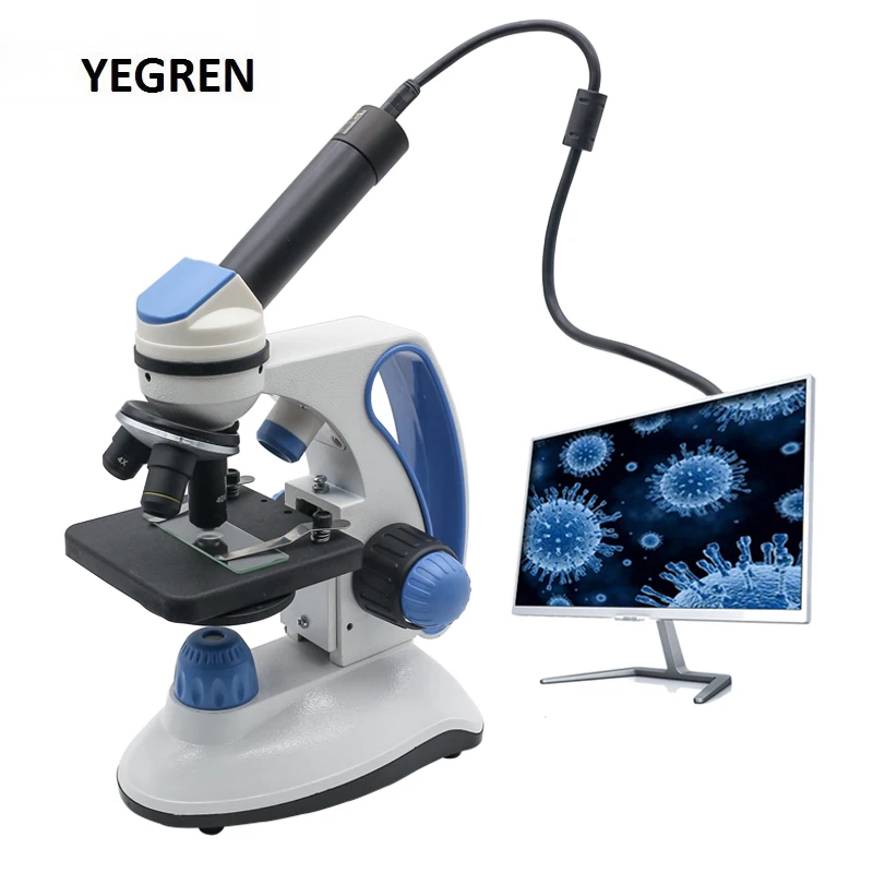 40X-2000X Student Biological Microscope LED Digital Microscope 2.0MP USB Camera 100 pcs Microscope Prepared Slides