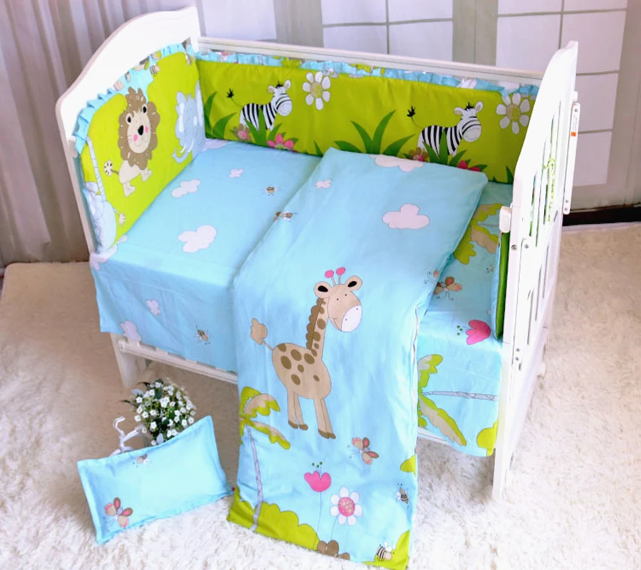 6pcs Детский комплект постельного белья из хлопка с принтом Колыбель для новорожденных защитный чехол детское постельное белье детская кроватка бампер простыня детская подушка чехол Комплект детской кровати - Цвет: 6pcs